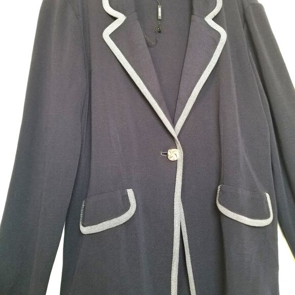 Misook Navy & White Women's Blazer Single Breasted Long Sleeve Notch Collar Sz M - Picture 4 of 8